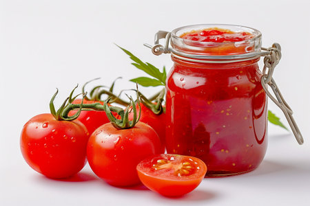 Tomato Marmalade Unveiled On White Background..の素材