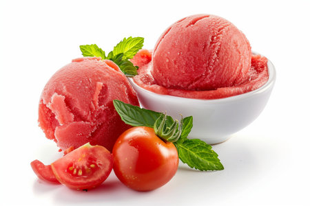 Tomato Sorbet Unveiled On White Background..の素材