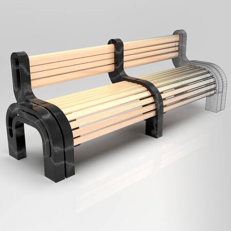 A park bench of black marble and woodの写真素材
