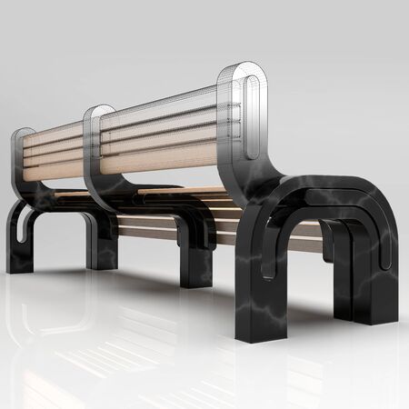 A park bench of black marble and woodの写真素材