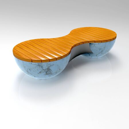 3d render bench GeoSphere vason double stand blue marbleの写真素材