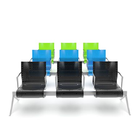 3d render image of a large trio of perforated metal chairs 08の写真素材