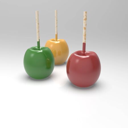 3d image of Apple on a stick in caramelの写真素材
