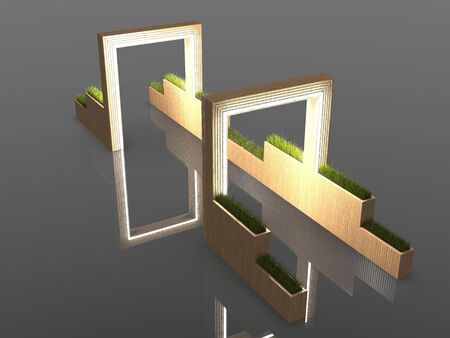3d image of Large entrance group with lighting and flowerpots 00007.jpgの写真素材
