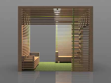 3d image of Large wooden canopy with sofasの写真素材