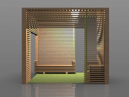 3d image of Large wooden canopy with sofasの写真素材