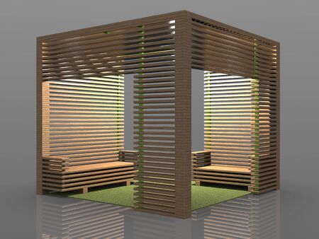 3d image of Large wooden canopy with sofasの写真素材