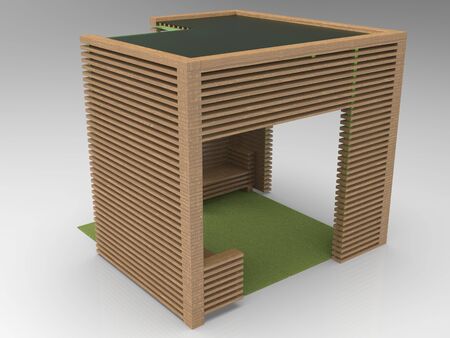 3d image of Large wooden canopy with sofasの写真素材