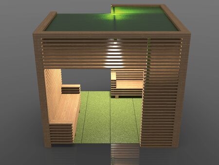 3d image of Large wooden canopy with sofasの写真素材
