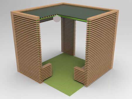 3d image of Large wooden canopy with sofasの写真素材