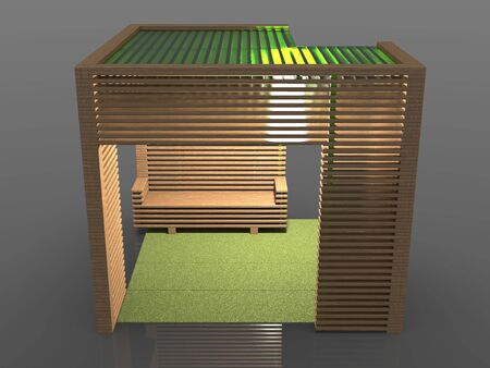 3d image of Large wooden canopy with sofasの写真素材
