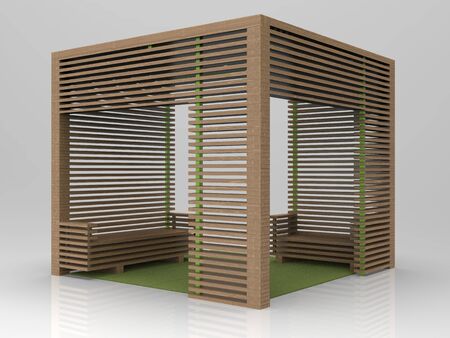 3d image of Large wooden canopy with sofasの写真素材