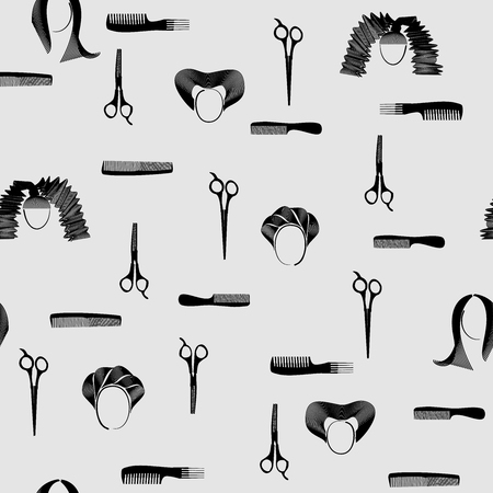 Seamless pattern with accessories barber shop on grey backgroundのイラスト素材