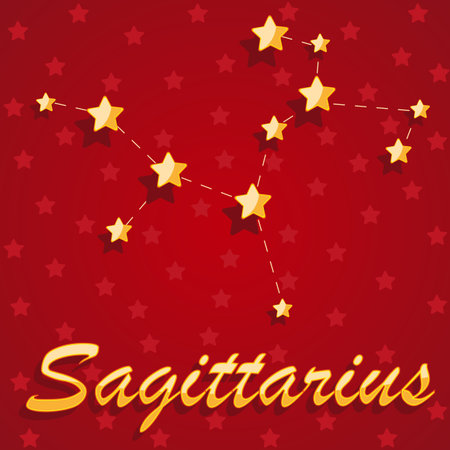 Constellation Sagittarius over red starry background - vector illustration.のイラスト素材