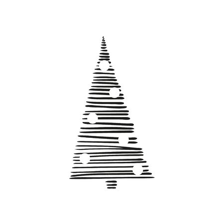 Simple minimalist xmas tree in doodle style. Isolated on white background. Christmas, New Year, Winter elements for design cards, stories, stickers, posters. Hand drawn vector illustration.のイラスト素材