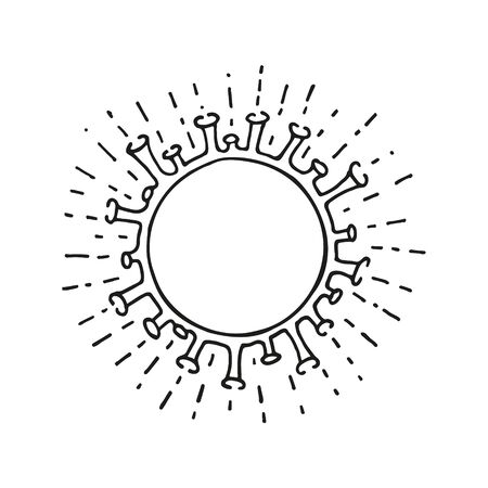 covid-19 Single hand drawn coronavirus molecule. In doodle style, black outline isolated on a white background.のイラスト素材