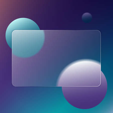 Abstract multicolor background with a plate for text. Transparent frame in trendy style glassmorphism or frosted glass. For sites, applications, wallpapers and internet projects. Vector illustration.のイラスト素材
