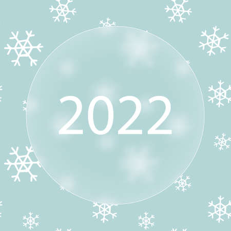 2022 Christmas and New Year's template for greeting, invitations, tags, stickers, postcards. Xmas poster with round place for text in trendy style glassmorphism or frosted glass. Vector illustration.のイラスト素材