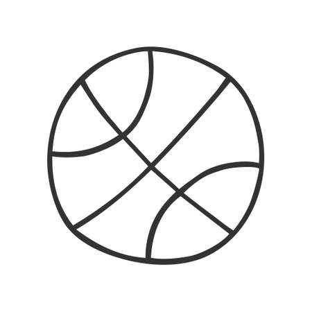 Single hand drawn basketball ball. In doodle style, black outline isolated on white background. Cute element for card, social media banner, sticker, decoration kids playroom. vector illustration.のイラスト素材