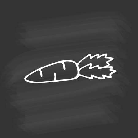 Single hand drawn carrot on chalkboard. White outline on black background. Cute element in doodle style for card, social media banner, sticker, print, decoration kids playroom. vector illustration.のイラスト素材