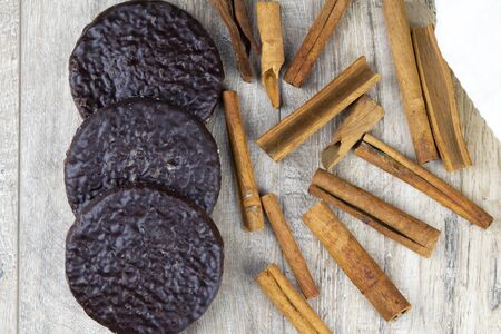 Chocolate ginger biscuits with cinnamonの写真素材