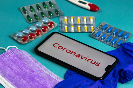 Coronavirus 2019-nCoV. Corona virus outbreaking. Epidemic virus Respiratory Syndrome. Mask, syringe,...