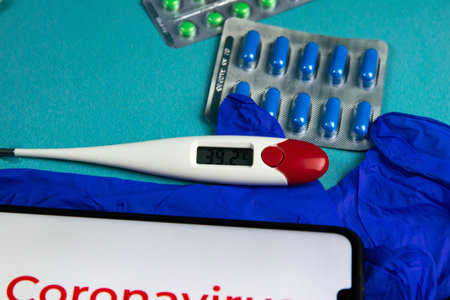 Coronavirus 2019-nCoV. Corona virus outbreaking. Epidemic virus Respiratory Syndrome. Mask, syringe,...