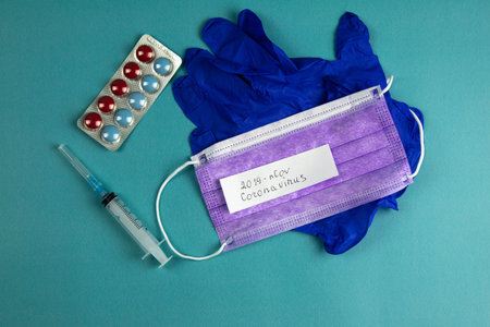 Coronavirus 2019-nCoV. Corona virus outbreaking. Epidemic virus Respiratory Syndrome. Mask, syringe,...