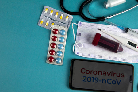 Coronavirus 2019-nCoV. Corona virus outbreaking. Epidemic virus Respiratory Syndrome.Blood tube,...