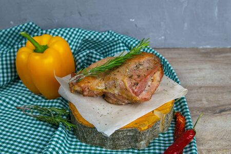 Whole roasted chicken rosemary and chilli. Baked chicken grilled barbecue delicious food on dining table at holiday celebrate.の写真素材