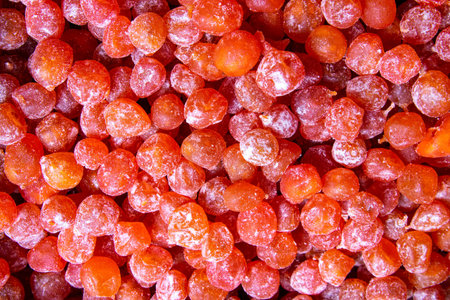 Macro photo dried mandarins background. Top views, close-up
