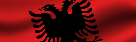 Banner with the flag of Albania. Fabric texture of the flag of Albania.の写真素材