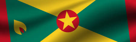 Banner with the flag of Grenada. Fabric texture of the flag of Grenada.の写真素材