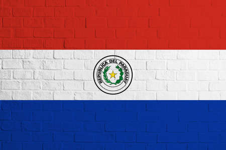 Flag of Paraguay. Brick wall texture of the flag of Paraguay.の写真素材