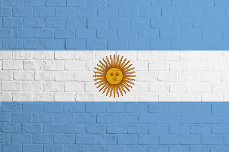 Flag of Argentina. Brick wall texture of the flag of Argentina.の写真素材