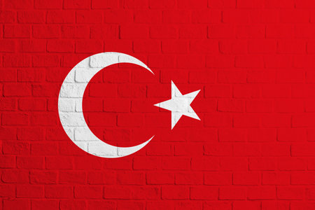 Flag of Turkey. Brick wall texture of the flag of Turkey.