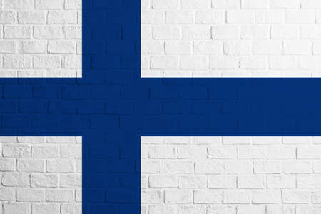 Flag of Finland. Brick wall texture of the flag of Finland.の写真素材