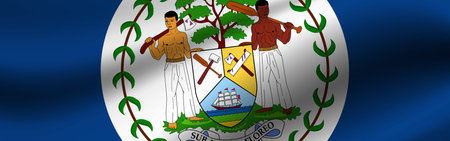 Banner with the flag of Belize. Fabric texture of the flag of Belize.の写真素材