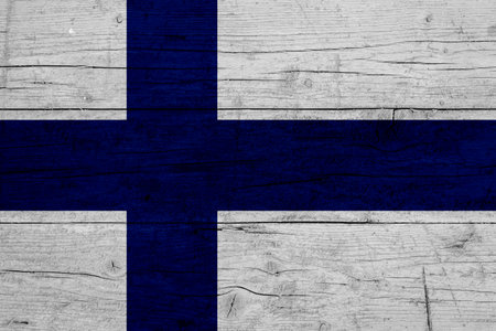 Flag of Finland. Wooden texture of the flag of Finland.の写真素材