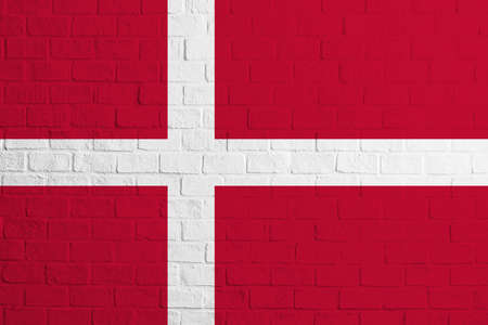Flag of Denmark. Brick wall texture of the flag of Denmark.の写真素材