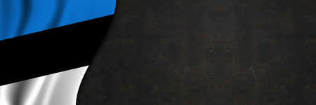 Estonia flag on concrete wall. Banner with fabric texture of the flag of Estonia.の写真素材
