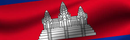 Banner with the flag of Cambodia Fabric texture of the flag of Cambodia.の写真素材