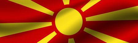 Banner with the flag of Northern Macedonia. Fabric texture of the flag of Northern Macedonia.の写真素材