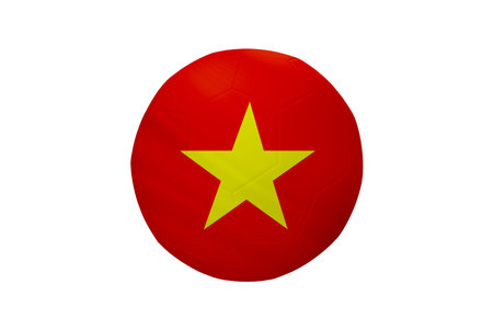 Football in the colors of the Vietnam flag isolated on white background.の写真素材