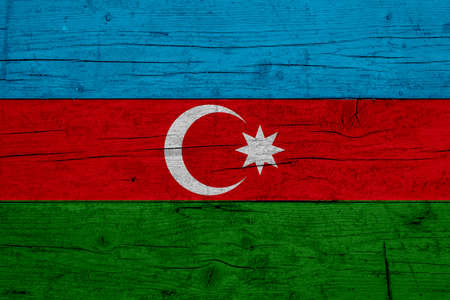 Flag of Azerbaijan. Wooden texture of the flag of Azerbaijan.の写真素材