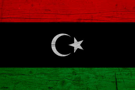 Flag of Libya. Wooden texture of the flag of Libya.の写真素材