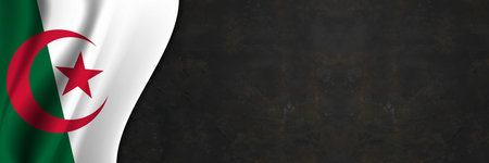 Algeria flag on concrete wall. Banner with fabric texture of the flag of Algeria.の写真素材