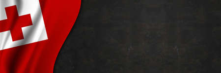 Tonga flag on concrete wall. Banner with fabric texture of the flag of Tonga.の写真素材