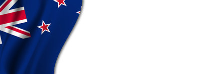 New Zealand flag on white background. White background with place for text near the flag of New Zealand.の写真素材