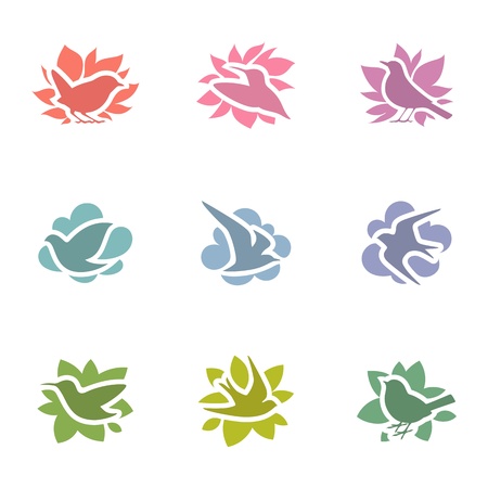 Collection of multicolored birds logo template set  Elements for design のイラスト素材